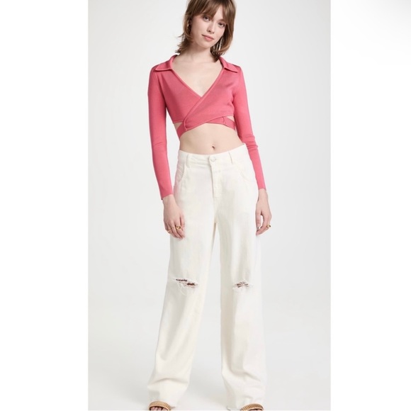 NEW CULT GAIA PINK KNIT CROPPED WRAP TOP - Picture 11 of 11